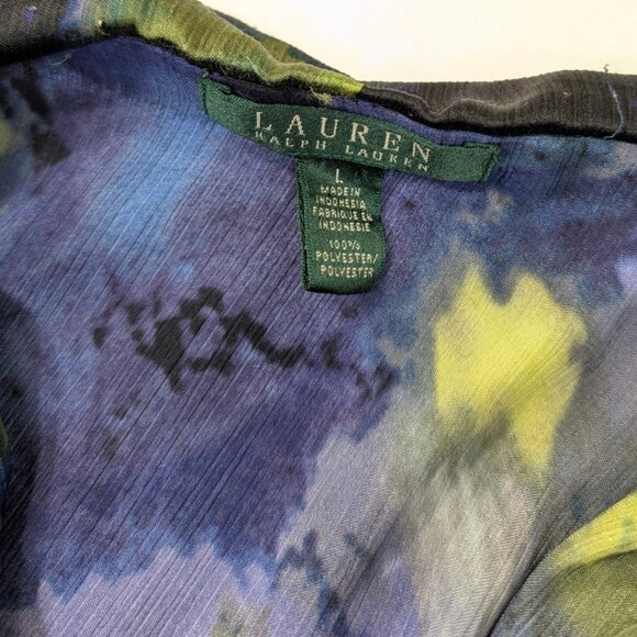 SOLD Lauren Ralph Lauren Wmns Large Long Sleeve Ruffle Watercolor Button Blouse - Picture 7 of 8